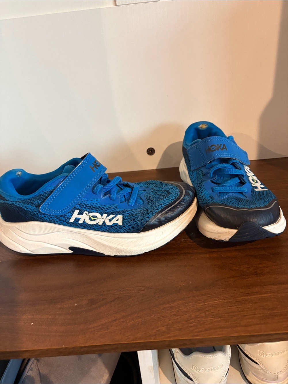Hoka Kids Royal Blue and White Hook-and-Loop Sneakers
